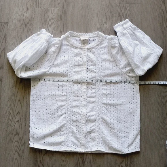 Sezane Marinette Shirt Eyelet Lace Organic Cotton 42 - Picture 12 of 15